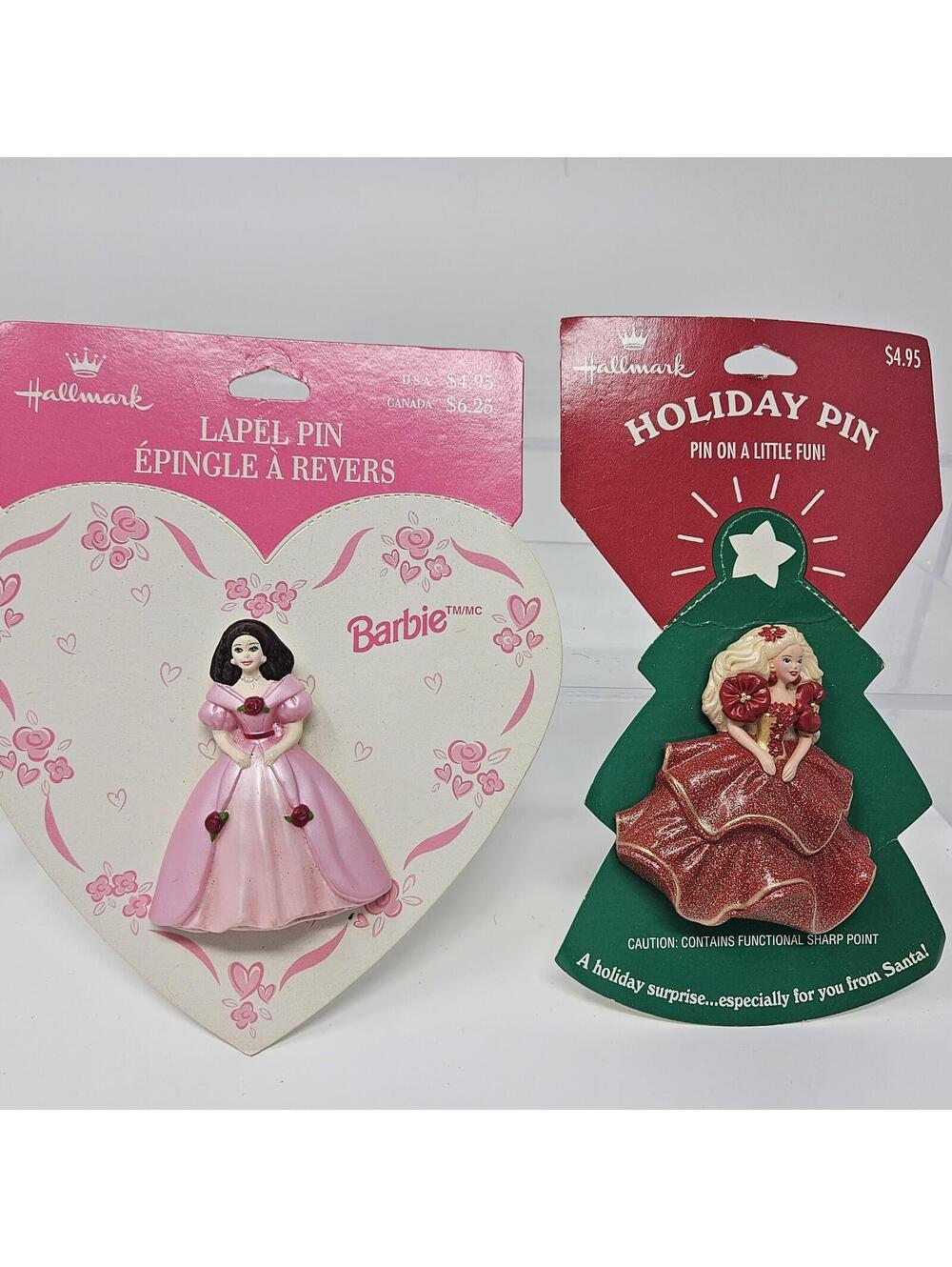 Set Of 2 New On Cards Vintage Hallmark Barbie Pins / Brooches